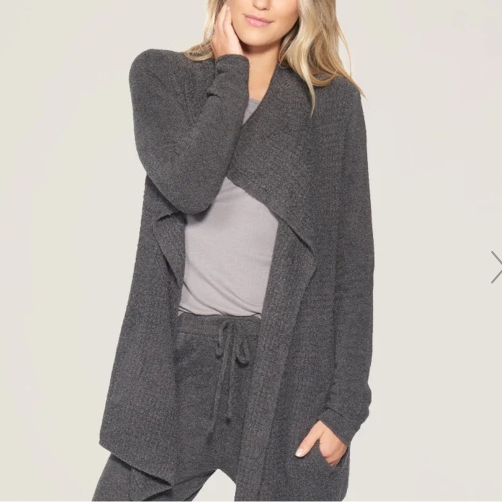 Barefoot Dreams CozyChic Lite Coastal Cardi Flutter Cardigan Carbon dark gray S - Picture 1 of 17